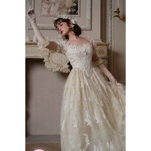 Lacemade Womens Elegant Large Corset Dress Stunning Lace Pearl Embellishments